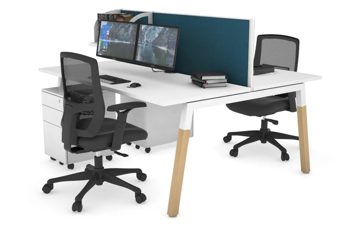 Quadro A Legs 2 Person Office Workstation - Wood Legs Cross Beam [1200L x 700W]