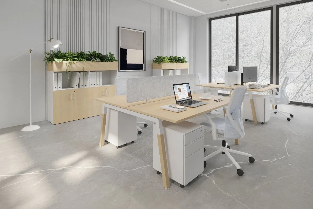Quadro A Legs 2 Person Office Workstation - Wood Legs Cross Beam [1200L x 700W]