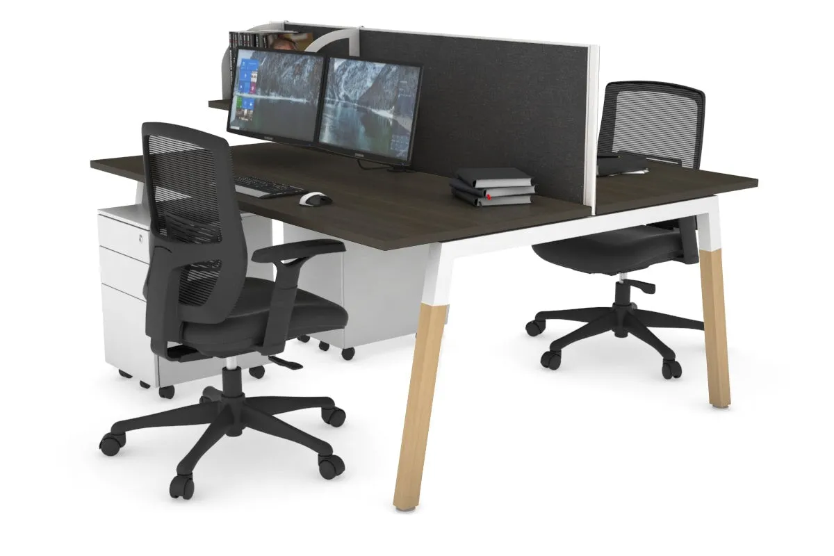 Quadro A Legs 2 Person Office Workstation - Wood Legs Cross Beam [1200L x 700W]