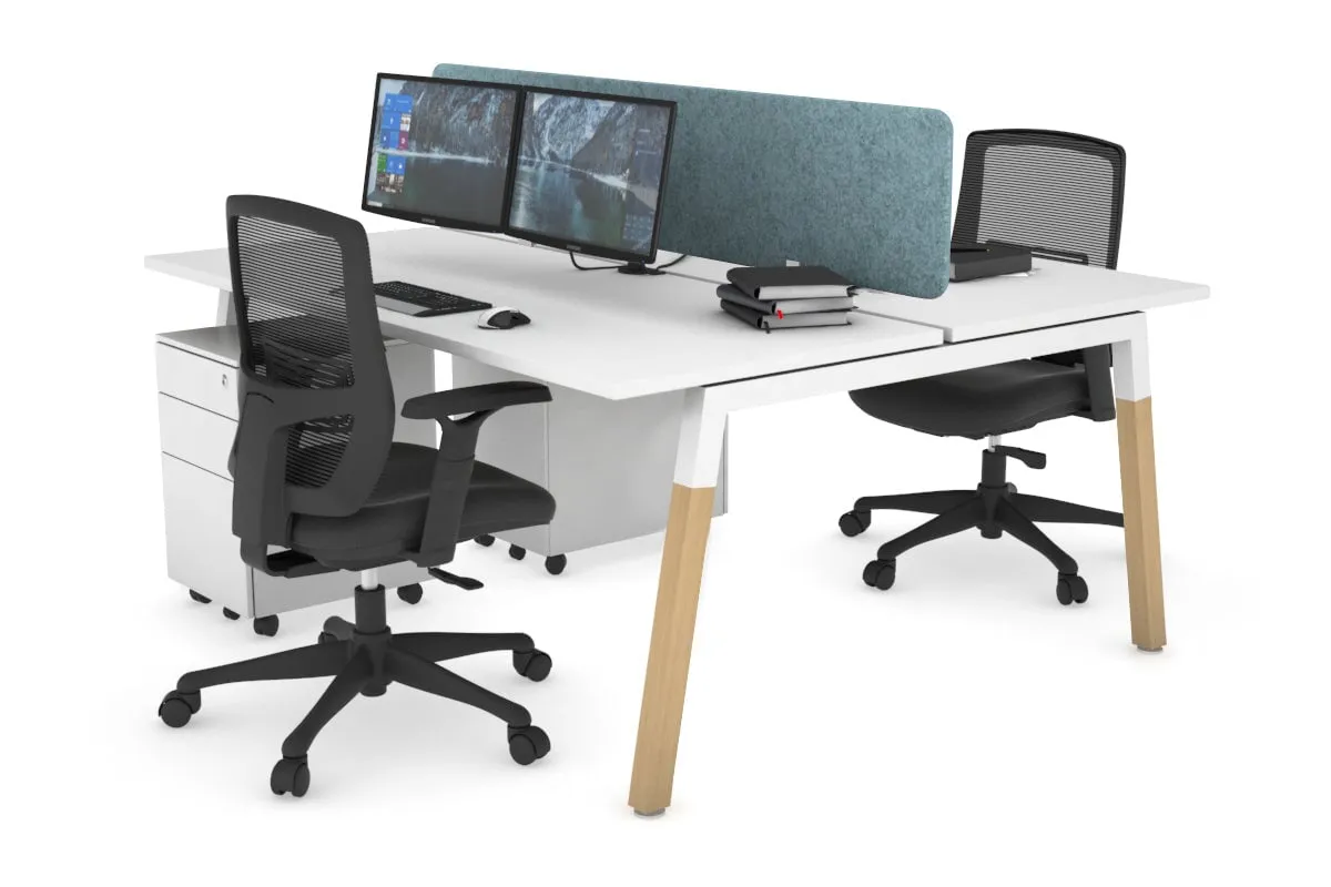 Quadro A Legs 2 Person Office Workstation - Wood Legs Cross Beam [1200L x 700W]