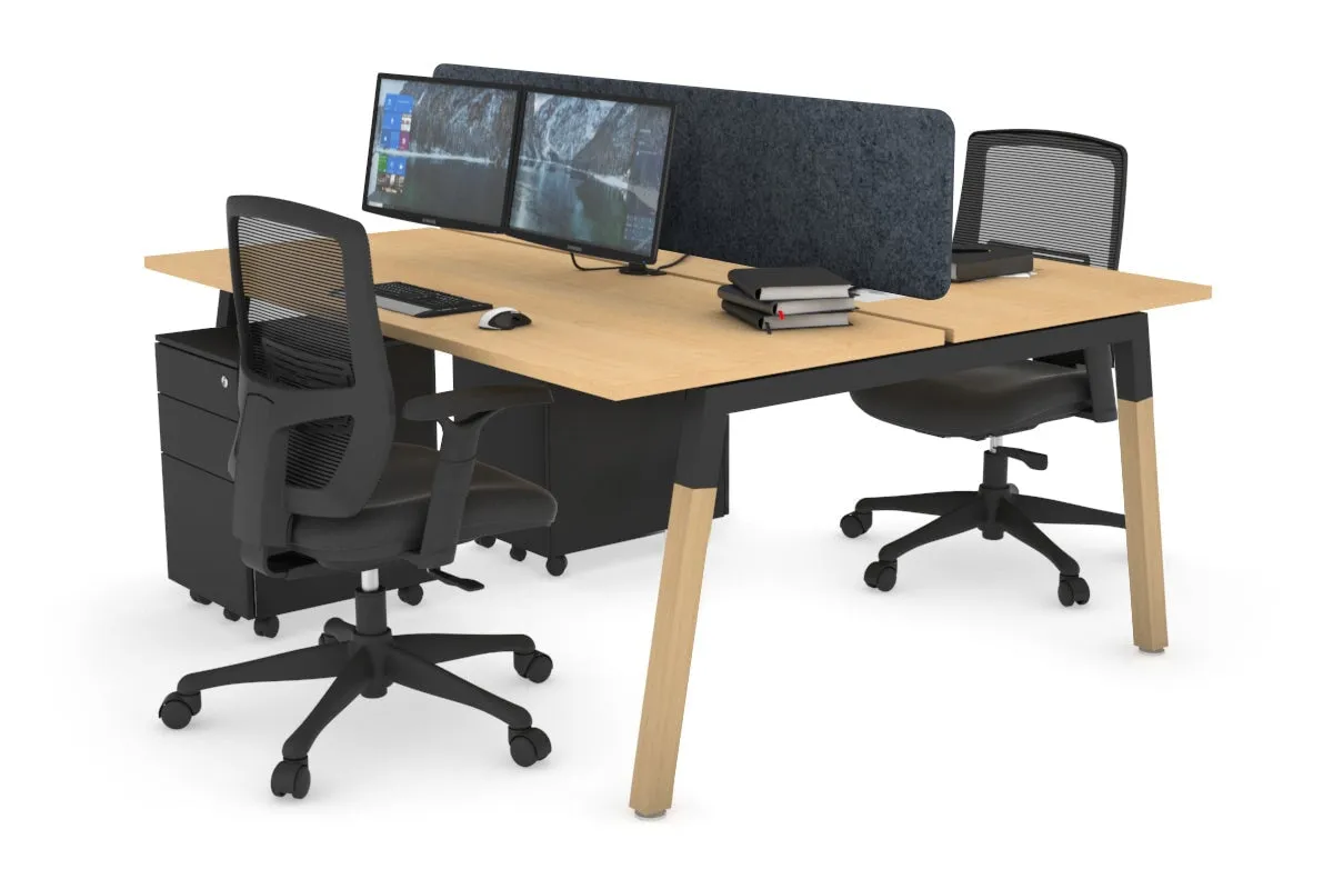 Quadro A Legs 2 Person Office Workstation - Wood Legs Cross Beam [1200L x 700W]
