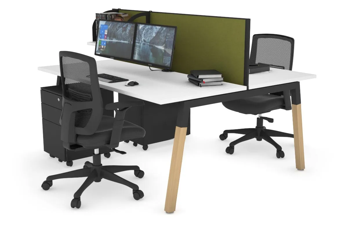 Quadro A Legs 2 Person Office Workstation - Wood Legs Cross Beam [1200L x 700W]