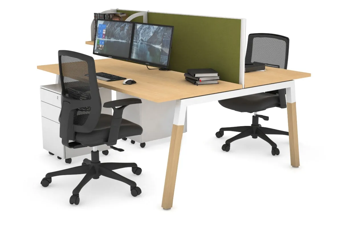 Quadro A Legs 2 Person Office Workstation - Wood Legs Cross Beam [1200L x 700W]