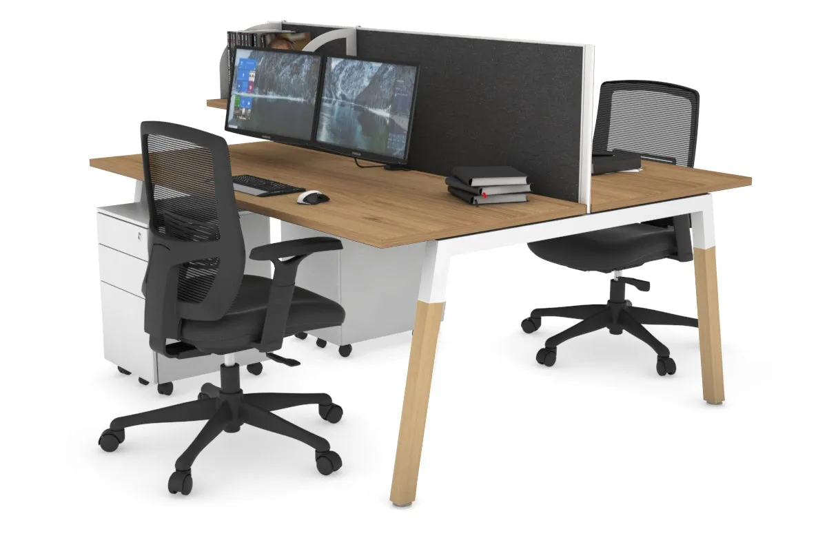 Quadro A Legs 2 Person Office Workstation - Wood Legs Cross Beam [1200L x 700W]