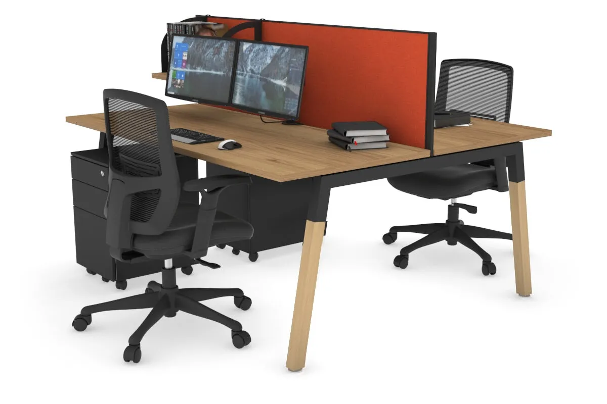 Quadro A Legs 2 Person Office Workstation - Wood Legs Cross Beam [1200L x 700W]