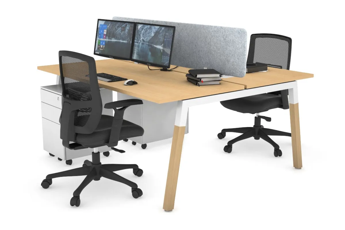 Quadro A Legs 2 Person Office Workstation - Wood Legs Cross Beam [1200L x 700W]