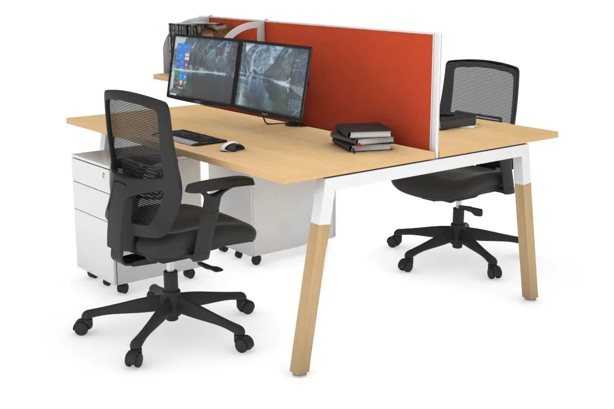 Quadro A Legs 2 Person Office Workstation - Wood Legs Cross Beam [1200L x 700W]