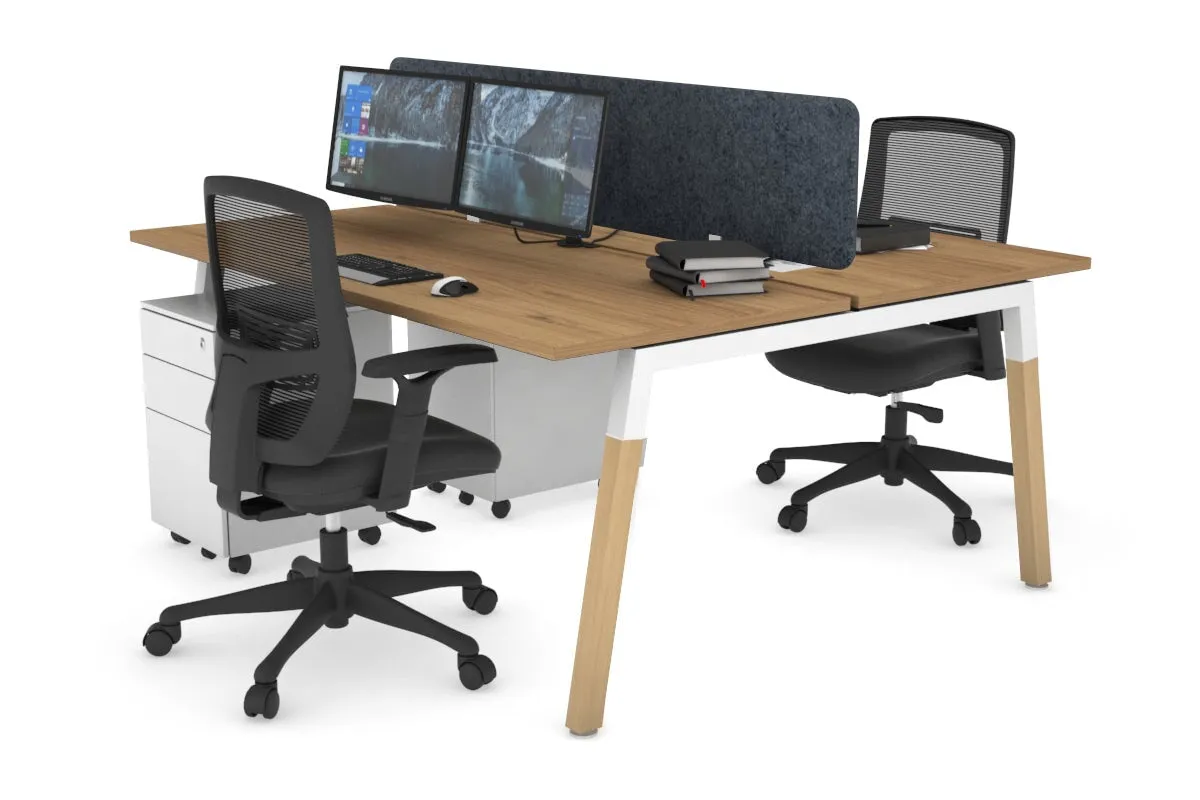 Quadro A Legs 2 Person Office Workstation - Wood Legs Cross Beam [1200L x 700W]