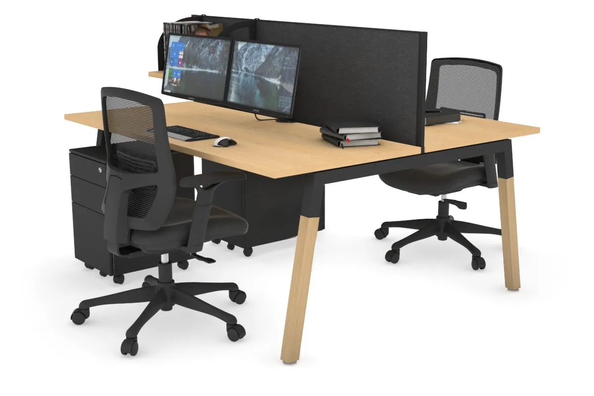 Quadro A Legs 2 Person Office Workstation - Wood Legs Cross Beam [1200L x 700W]