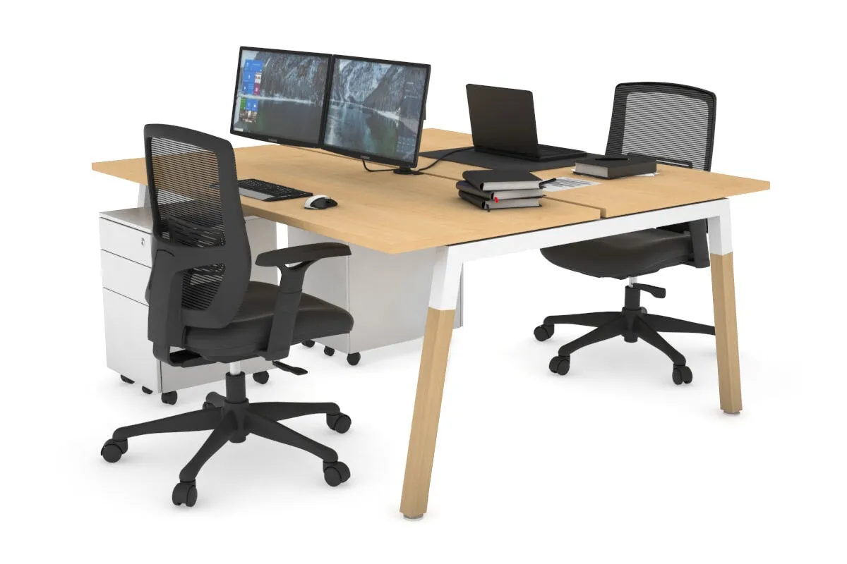 Quadro A Legs 2 Person Office Workstation - Wood Legs Cross Beam [1200L x 700W]