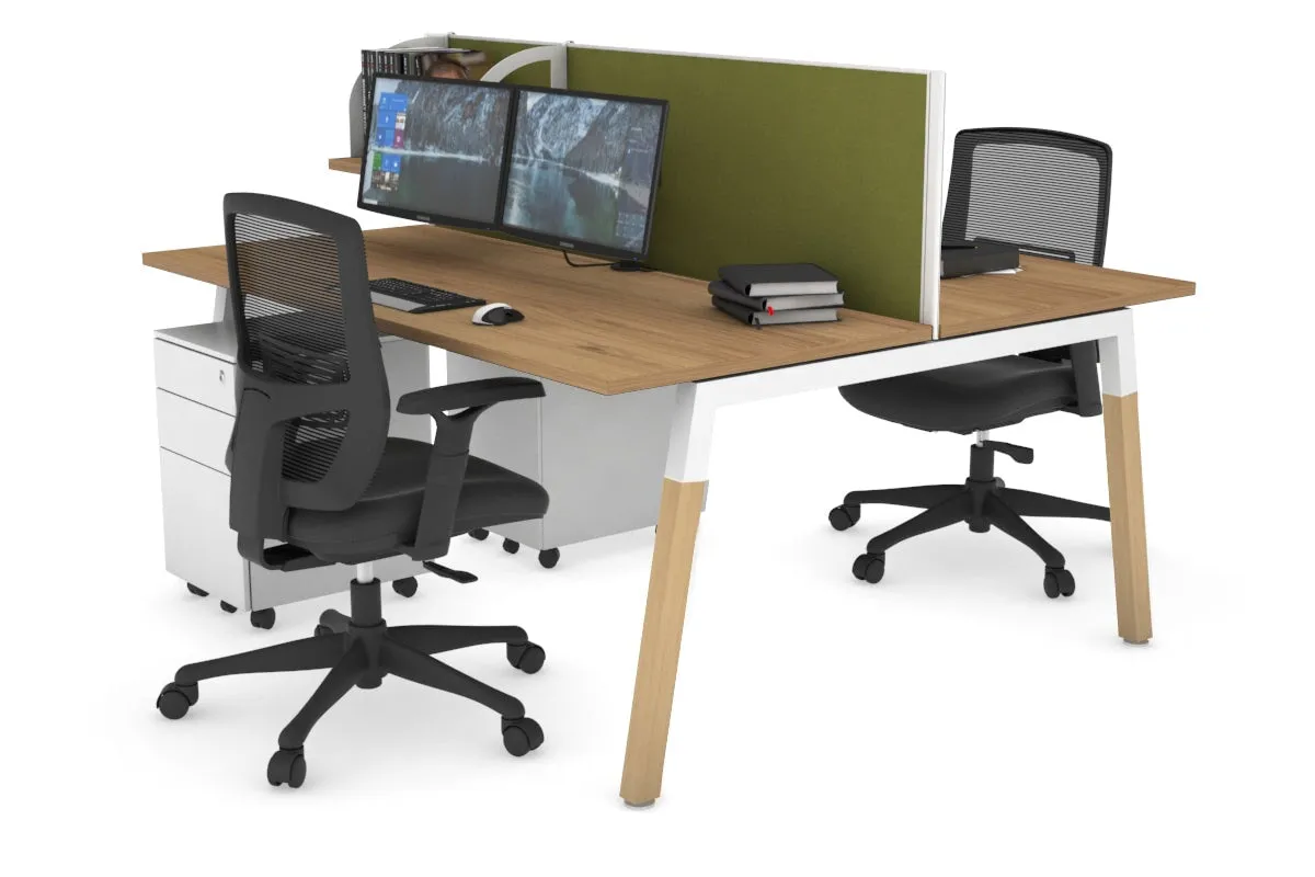Quadro A Legs 2 Person Office Workstation - Wood Legs Cross Beam [1200L x 700W]