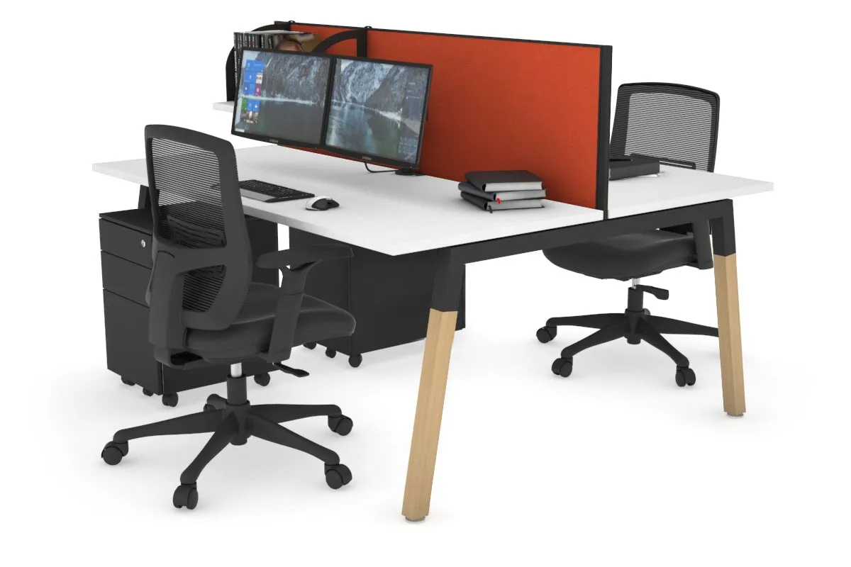 Quadro A Legs 2 Person Office Workstation - Wood Legs Cross Beam [1200L x 700W]