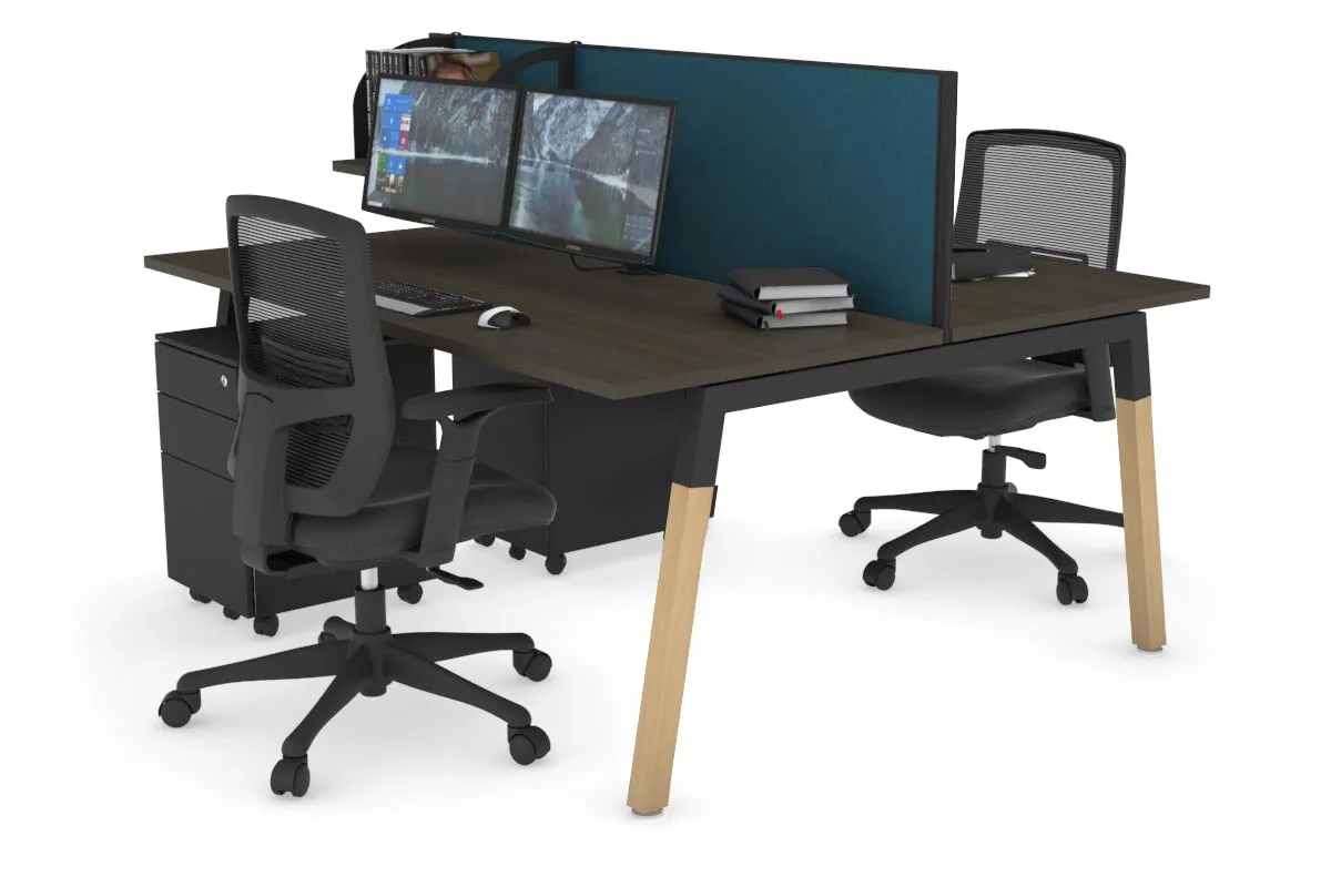 Quadro A Legs 2 Person Office Workstation - Wood Legs Cross Beam [1200L x 700W]