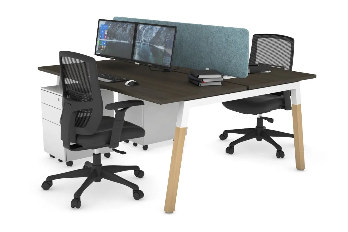 Quadro A Legs 2 Person Office Workstation - Wood Legs Cross Beam [1200L x 700W]