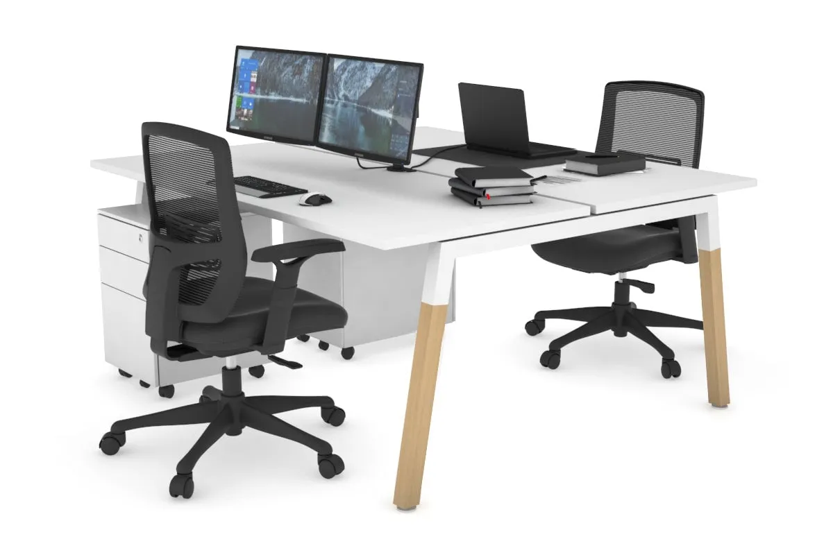 Quadro A Legs 2 Person Office Workstation - Wood Legs Cross Beam [1200L x 700W]