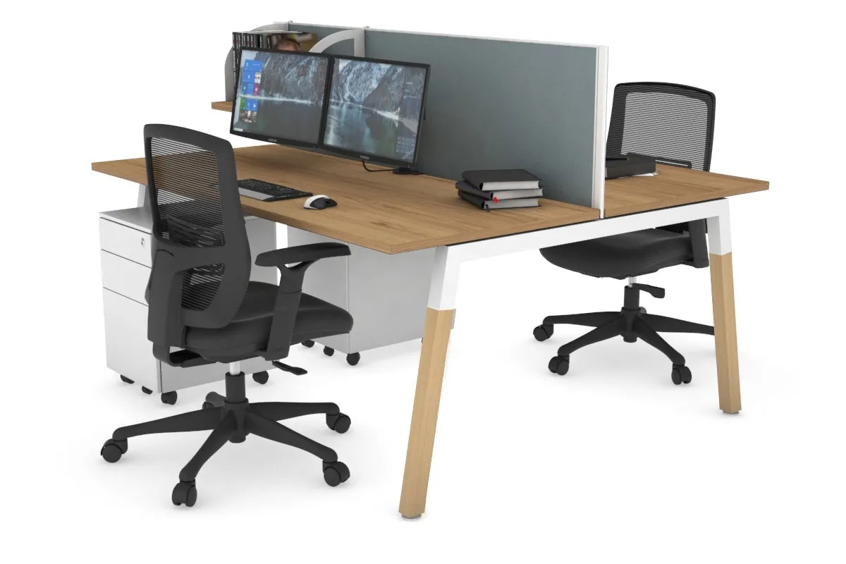 Quadro A Legs 2 Person Office Workstation - Wood Legs Cross Beam [1200L x 700W]