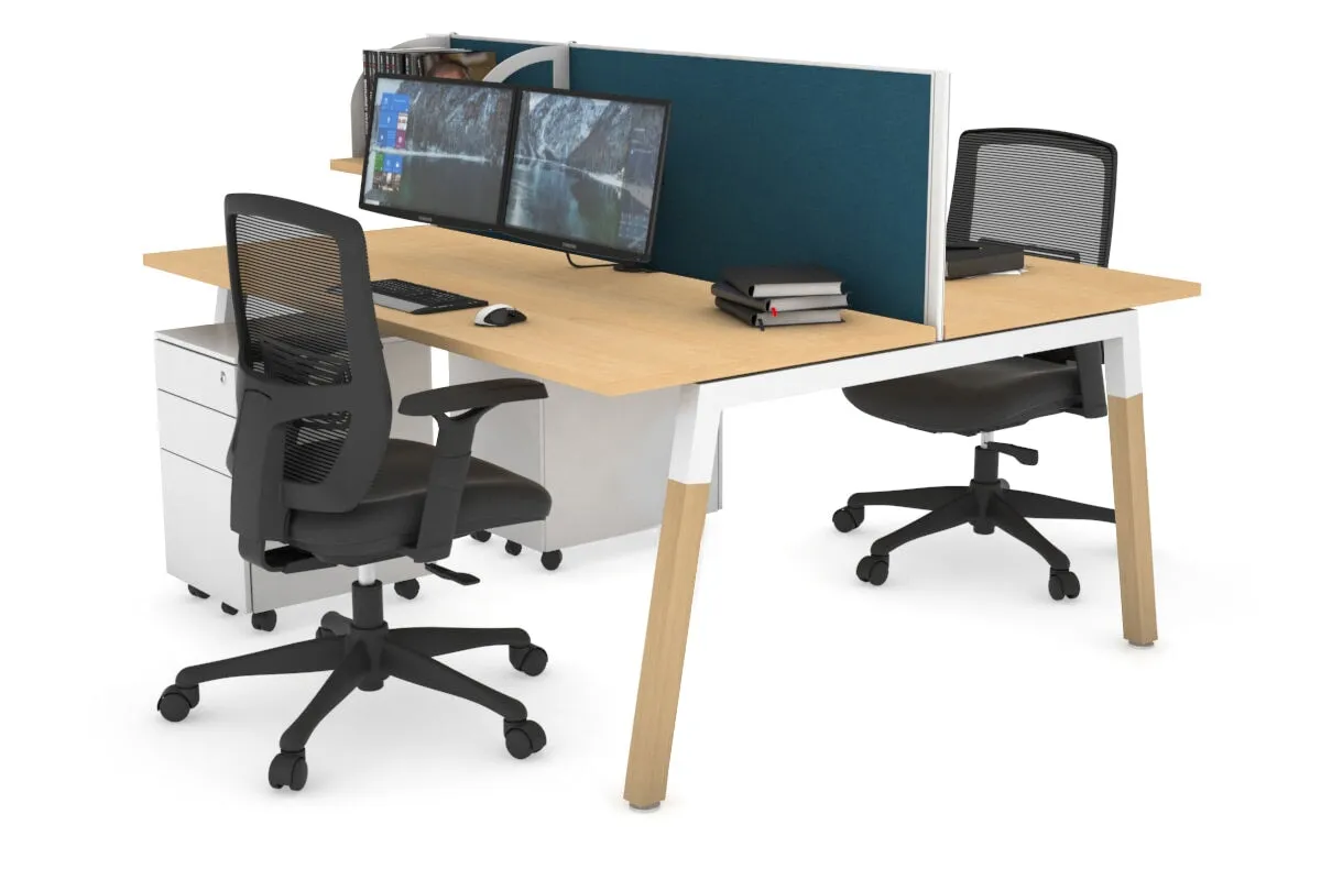 Quadro A Legs 2 Person Office Workstation - Wood Legs Cross Beam [1200L x 700W]