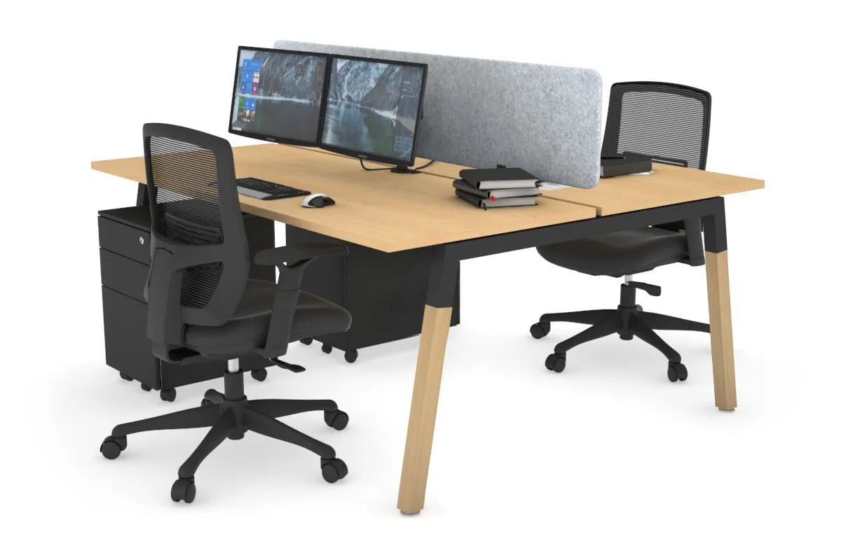 Quadro A Legs 2 Person Office Workstation - Wood Legs Cross Beam [1200L x 700W]