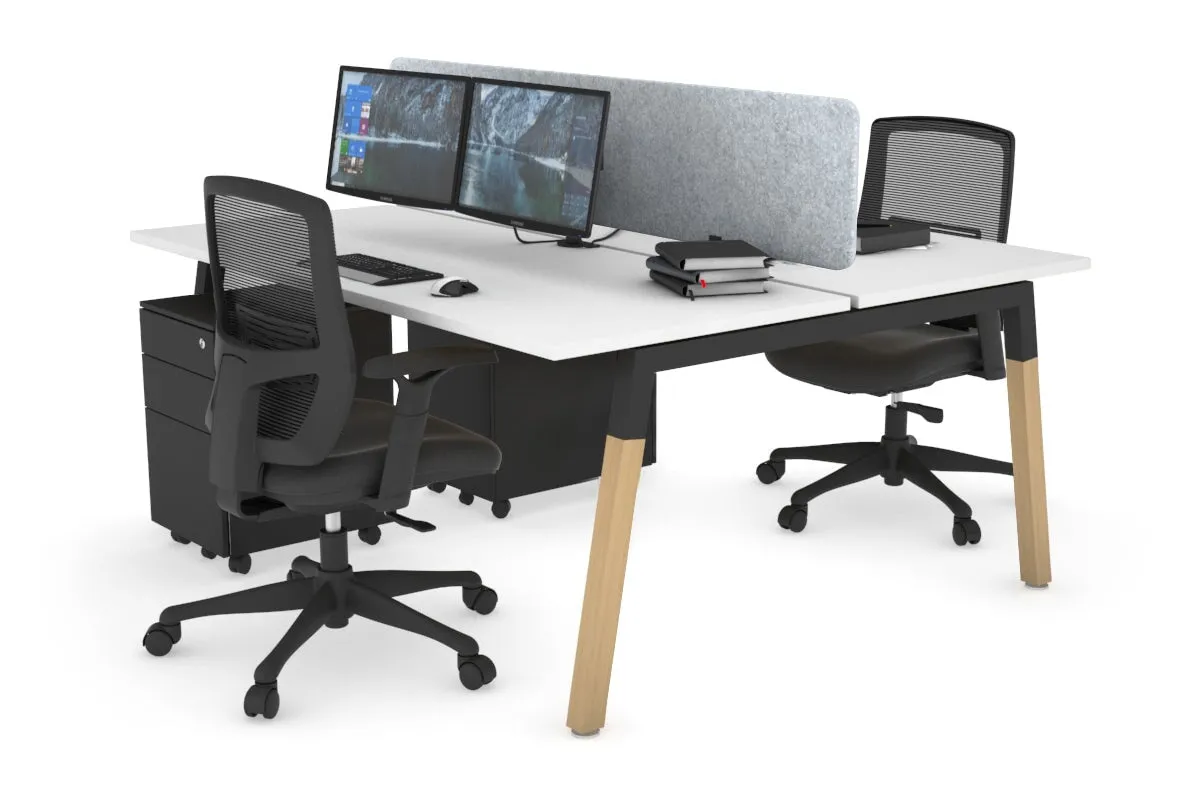 Quadro A Legs 2 Person Office Workstation - Wood Legs Cross Beam [1200L x 700W]