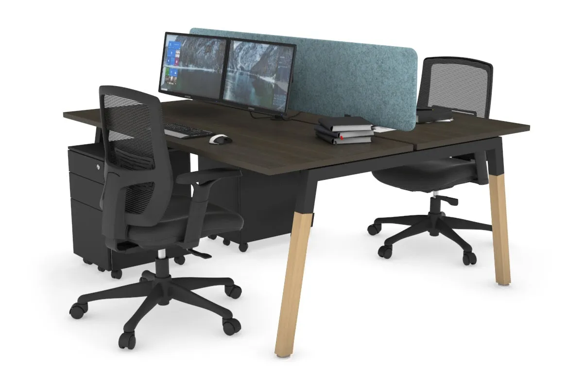 Quadro A Legs 2 Person Office Workstation - Wood Legs Cross Beam [1200L x 700W]
