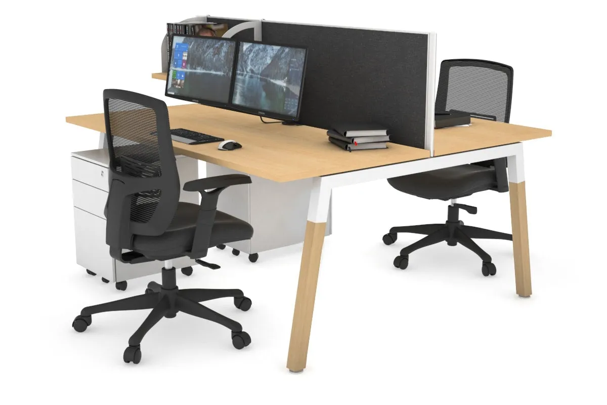 Quadro A Legs 2 Person Office Workstation - Wood Legs Cross Beam [1200L x 700W]
