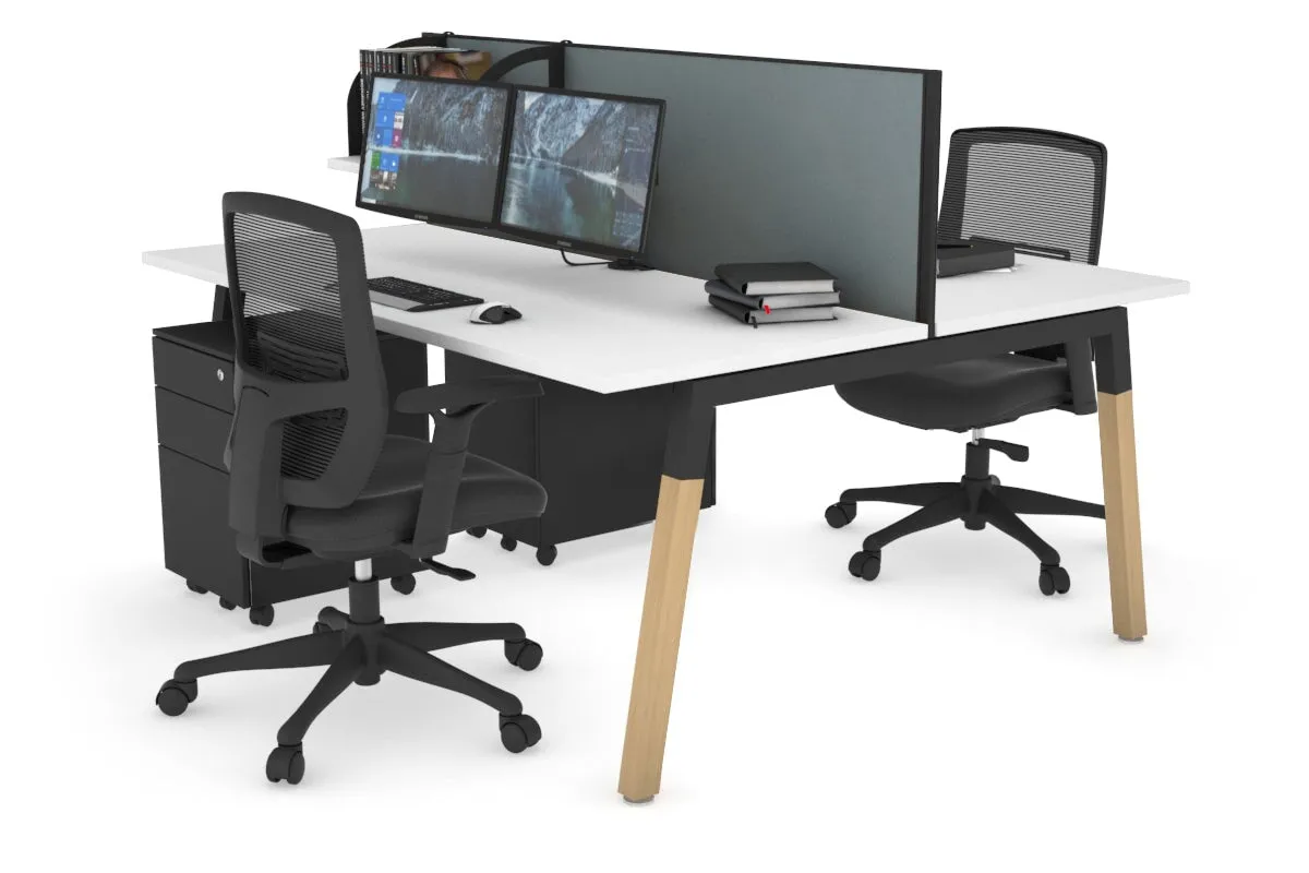 Quadro A Legs 2 Person Office Workstation - Wood Legs Cross Beam [1200L x 700W]