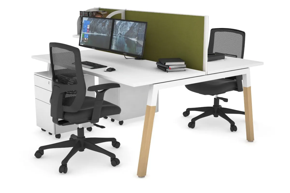 Quadro A Legs 2 Person Office Workstation - Wood Legs Cross Beam [1200L x 700W]