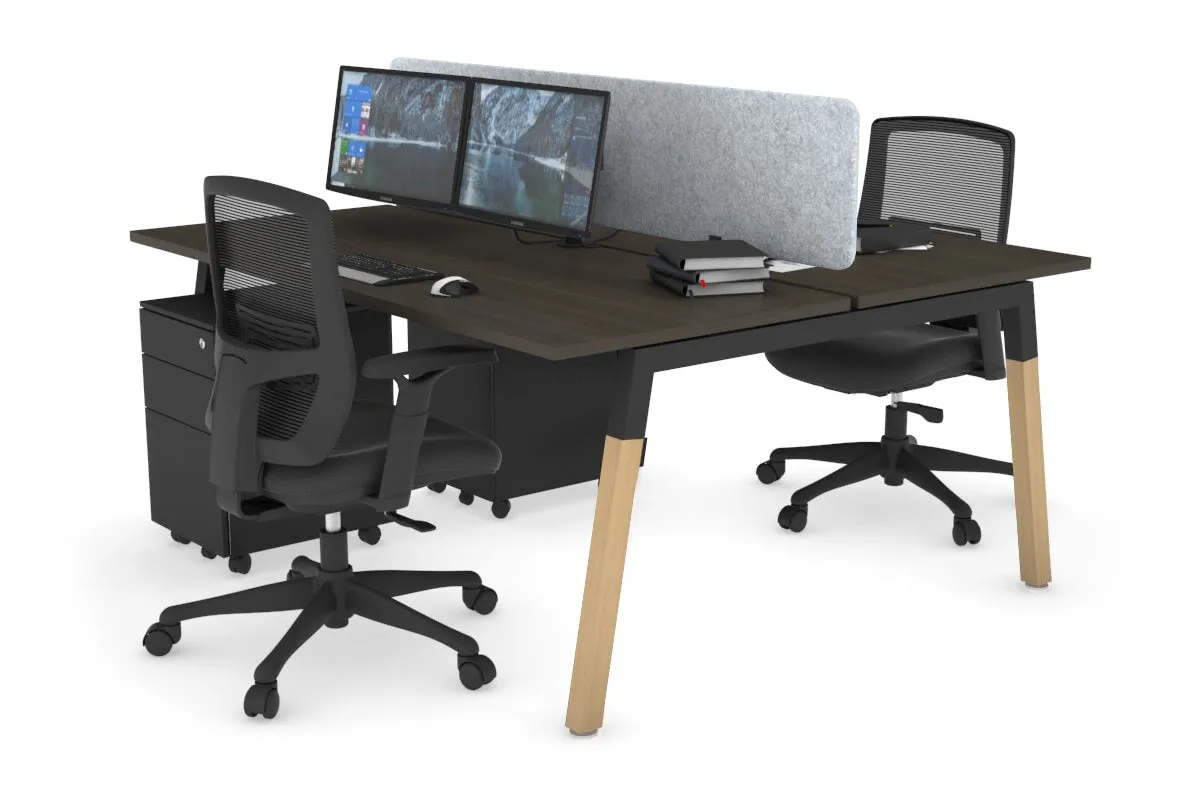 Quadro A Legs 2 Person Office Workstation - Wood Legs Cross Beam [1200L x 700W]