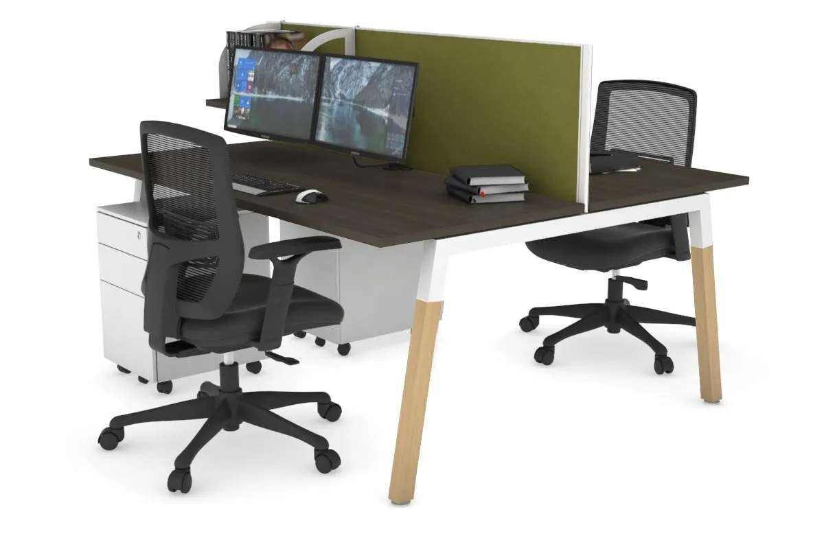 Quadro A Legs 2 Person Office Workstation - Wood Legs Cross Beam [1200L x 700W]