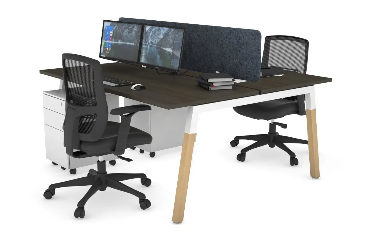 Quadro A Legs 2 Person Office Workstation - Wood Legs Cross Beam [1200L x 700W]