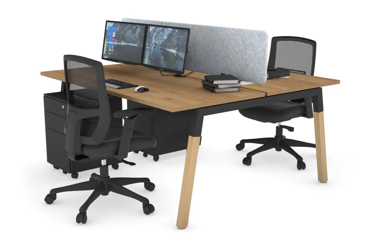 Quadro A Legs 2 Person Office Workstation - Wood Legs Cross Beam [1200L x 700W]