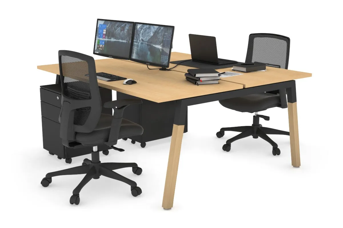 Quadro A Legs 2 Person Office Workstation - Wood Legs Cross Beam [1200L x 700W]