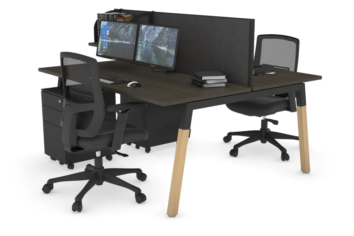 Quadro A Legs 2 Person Office Workstation - Wood Legs Cross Beam [1200L x 700W]