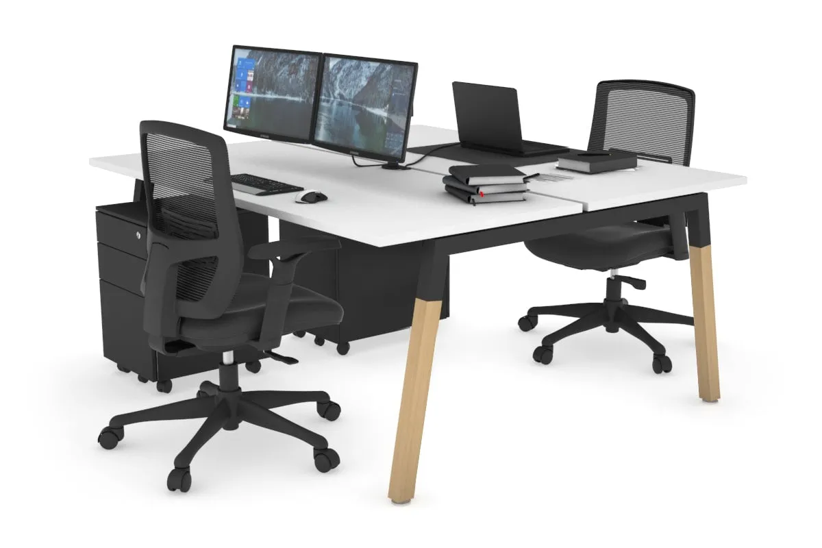 Quadro A Legs 2 Person Office Workstation - Wood Legs Cross Beam [1200L x 700W]