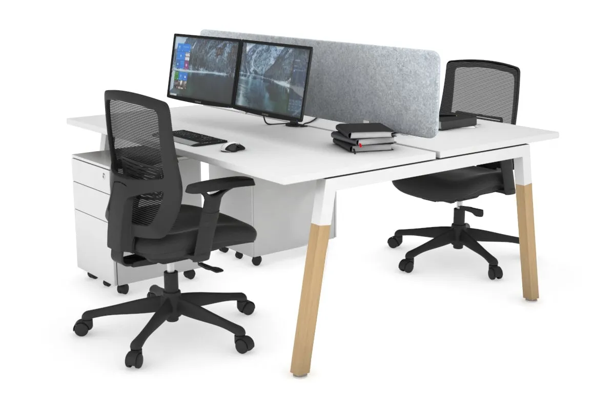 Quadro A Legs 2 Person Office Workstation - Wood Legs Cross Beam [1200L x 700W]