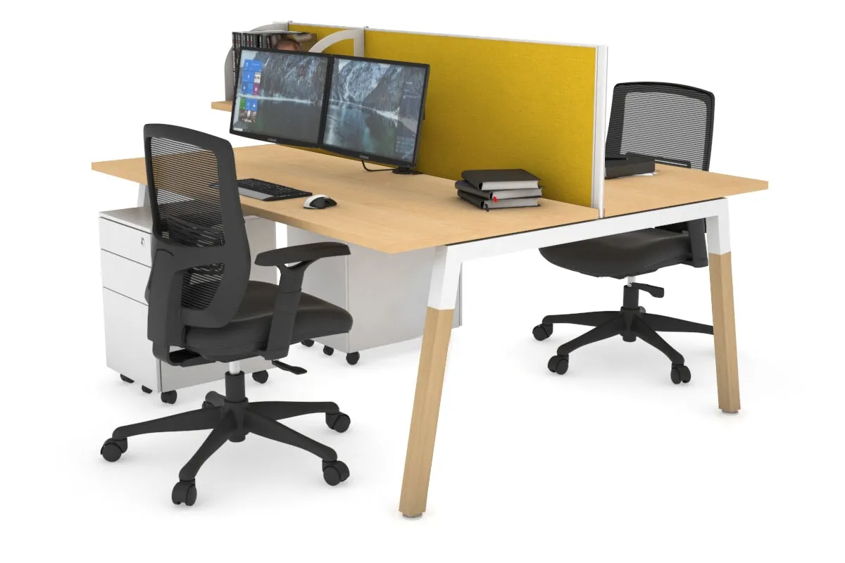 Quadro A Legs 2 Person Office Workstation - Wood Legs Cross Beam [1200L x 700W]