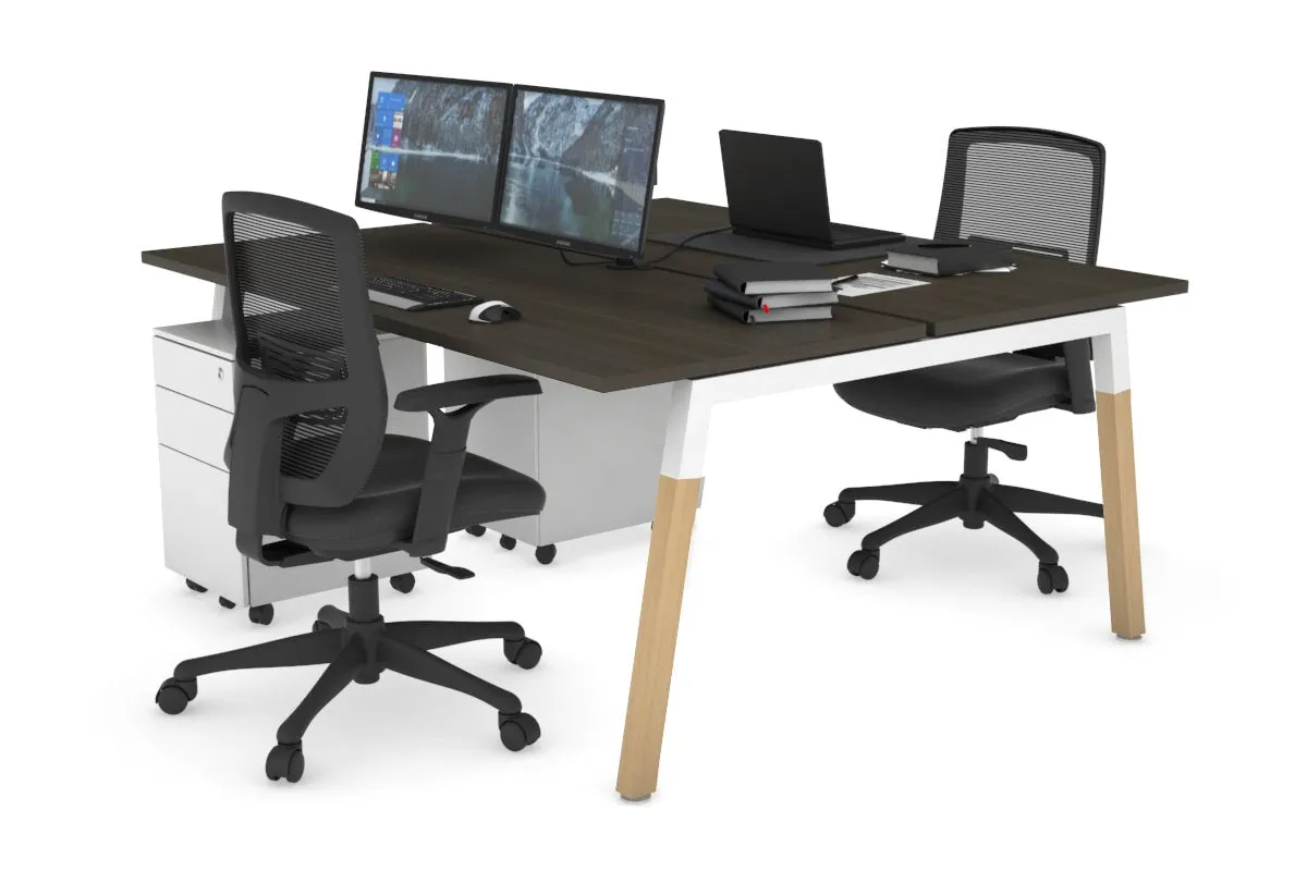 Quadro A Legs 2 Person Office Workstation - Wood Legs Cross Beam [1200L x 700W]