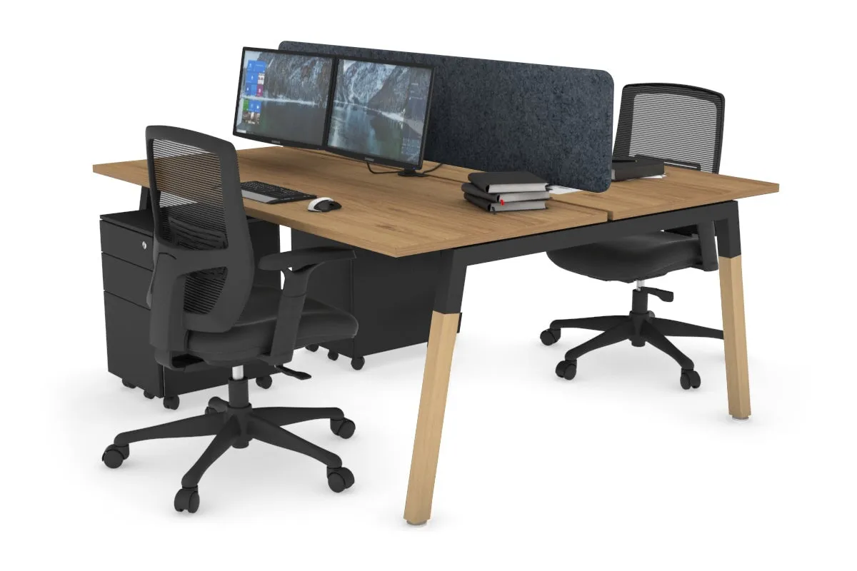 Quadro A Legs 2 Person Office Workstation - Wood Legs Cross Beam [1200L x 700W]