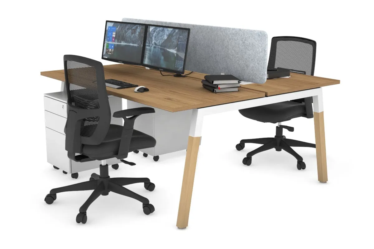 Quadro A Legs 2 Person Office Workstation - Wood Legs Cross Beam [1200L x 700W]