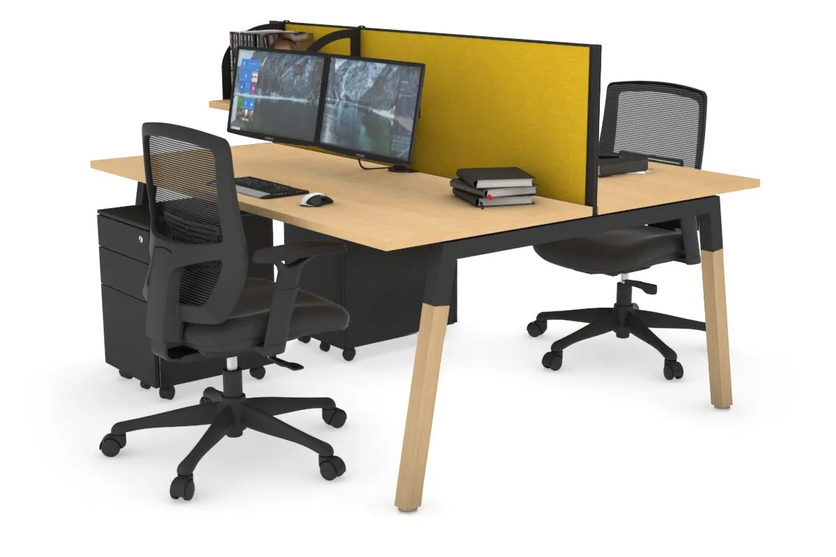 Quadro A Legs 2 Person Office Workstation - Wood Legs Cross Beam [1200L x 700W]