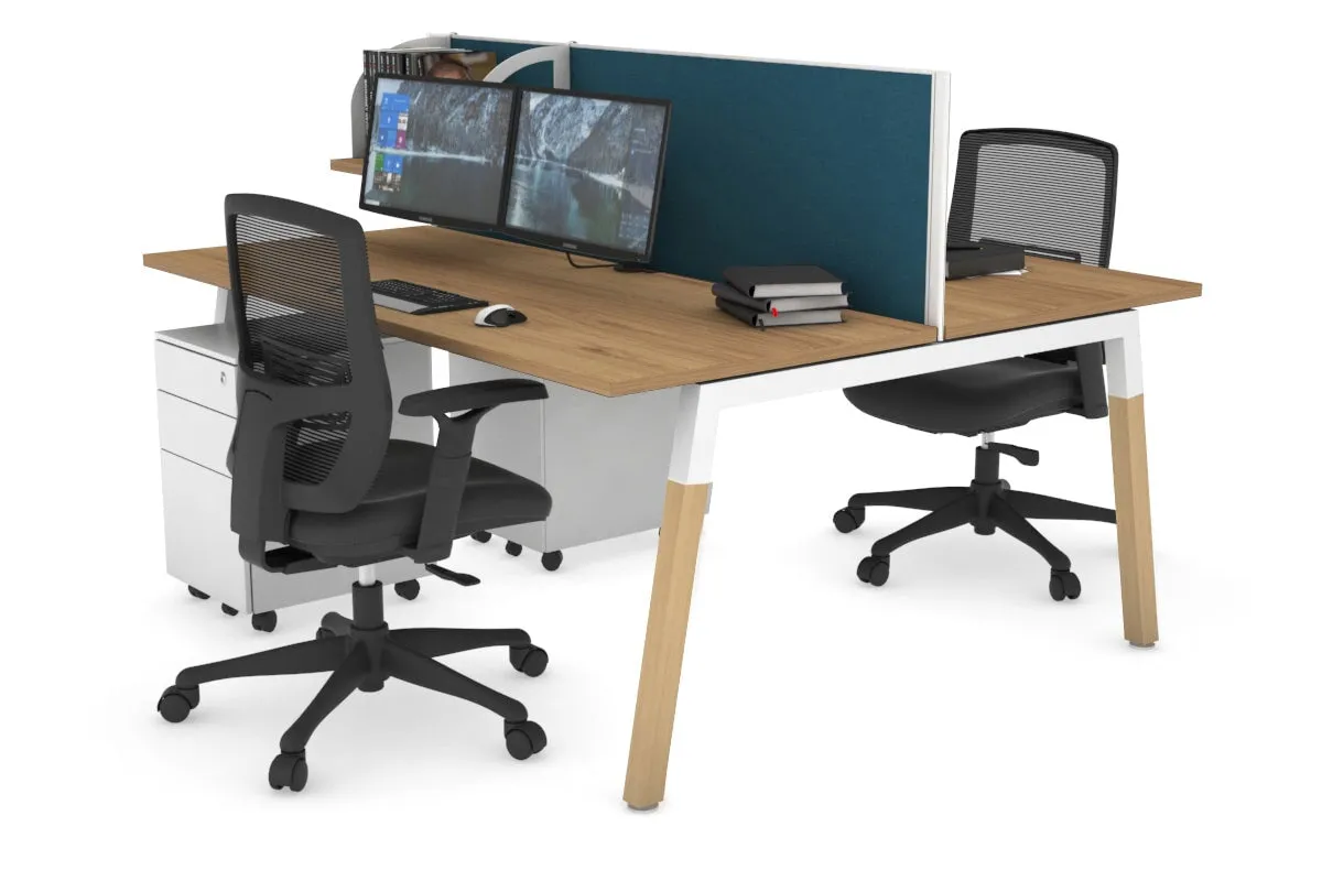 Quadro A Legs 2 Person Office Workstation - Wood Legs Cross Beam [1200L x 700W]