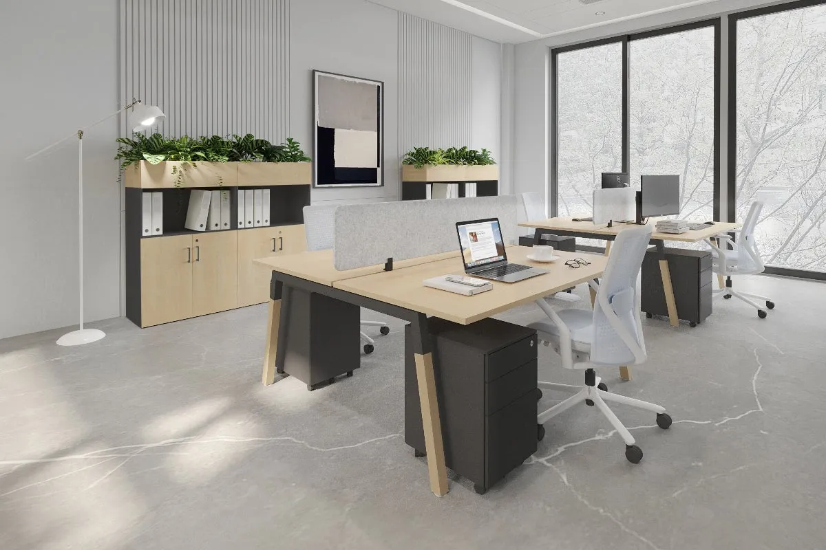 Quadro A Legs 2 Person Office Workstation - Wood Legs Cross Beam [1200L x 700W]