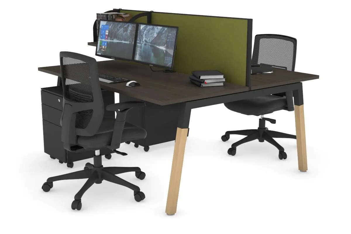 Quadro A Legs 2 Person Office Workstation - Wood Legs Cross Beam [1200L x 700W]