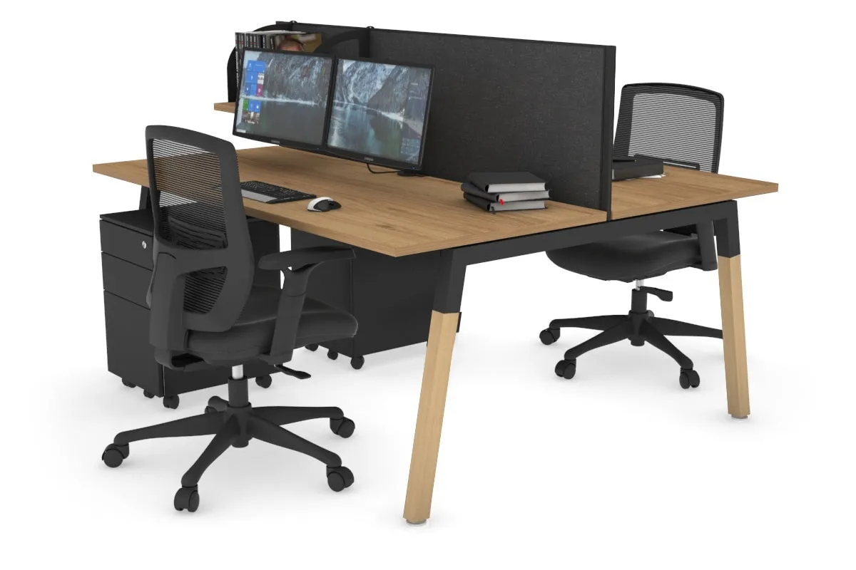 Quadro A Legs 2 Person Office Workstation - Wood Legs Cross Beam [1200L x 700W]
