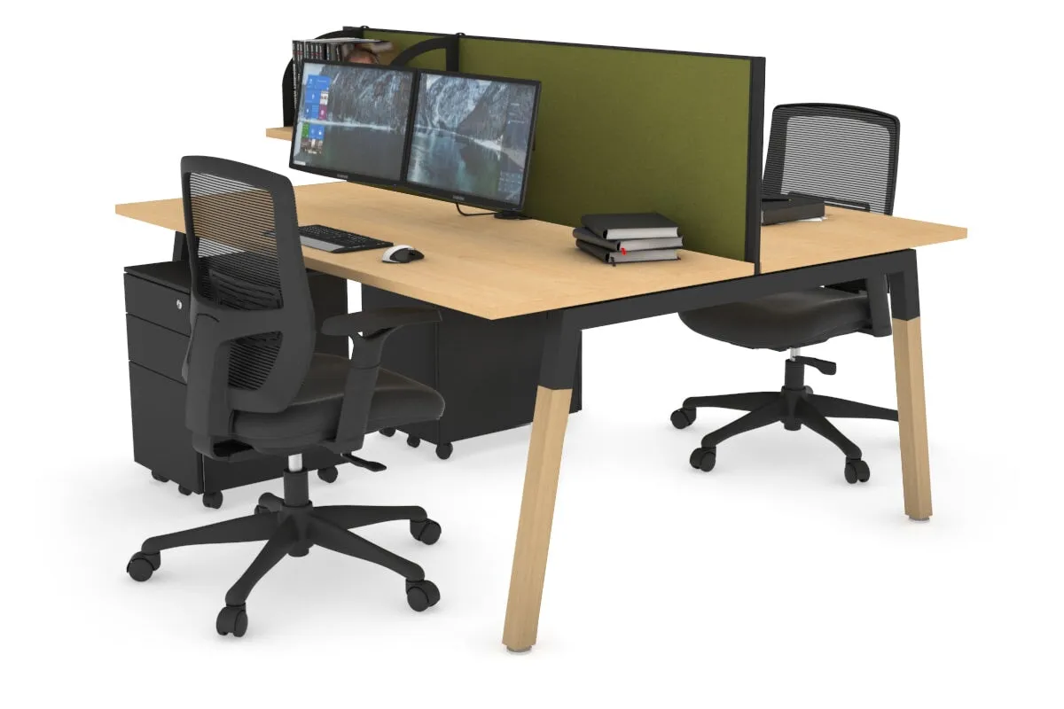 Quadro A Legs 2 Person Office Workstation - Wood Legs Cross Beam [1200L x 700W]