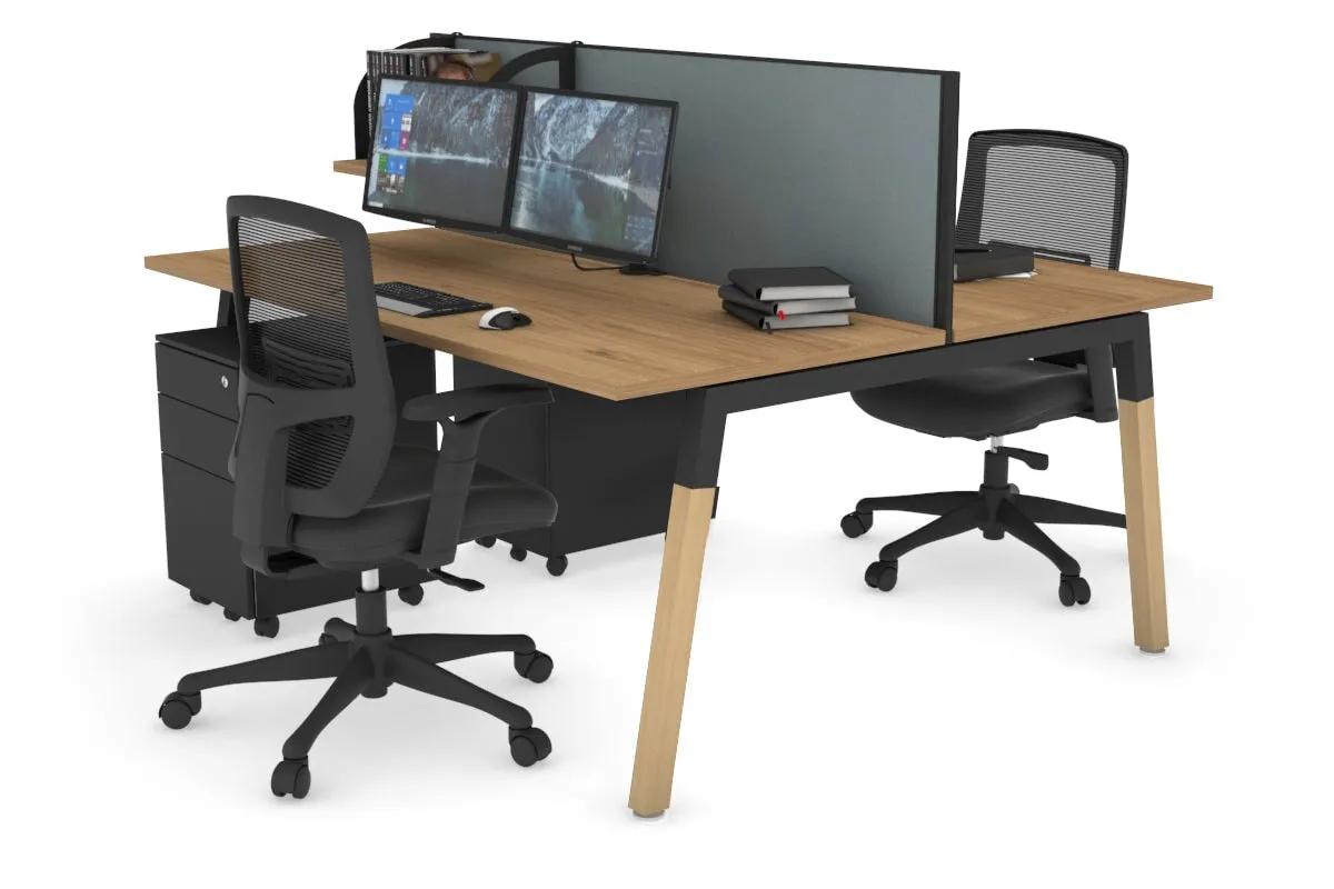 Quadro A Legs 2 Person Office Workstation - Wood Legs Cross Beam [1200L x 700W]