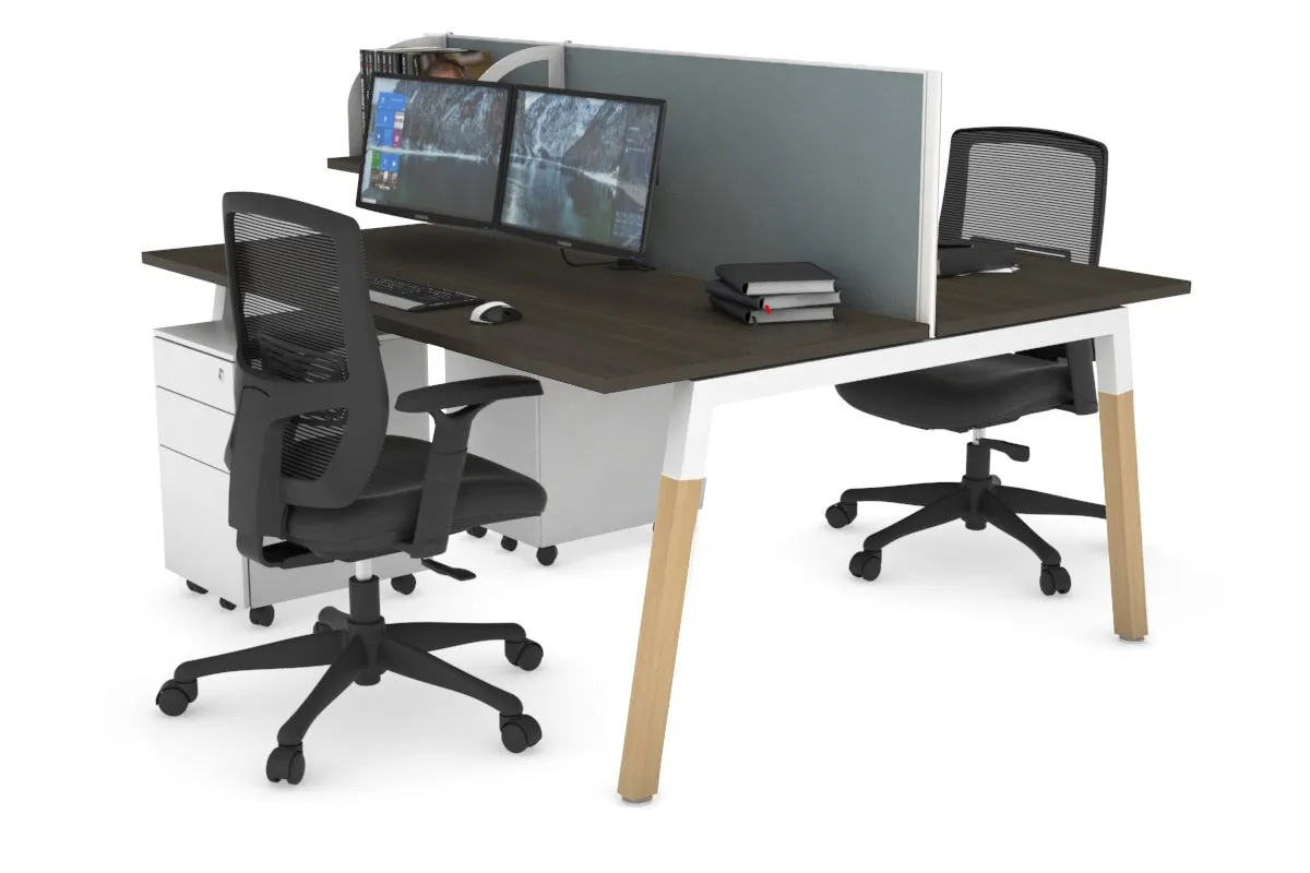 Quadro A Legs 2 Person Office Workstation - Wood Legs Cross Beam [1200L x 700W]
