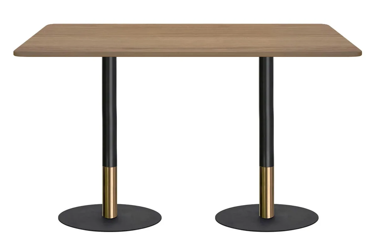 Rivoli Tall Bar/Counter Table - Black/Rose Gold - Black Disc Base Rounded Corners [1800L x 1100W with Rounded Corners]