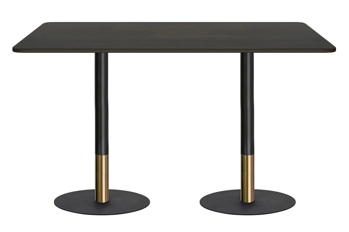Rivoli Tall Bar/Counter Table - Black/Rose Gold - Black Disc Base Rounded Corners [1800L x 1100W with Rounded Corners]
